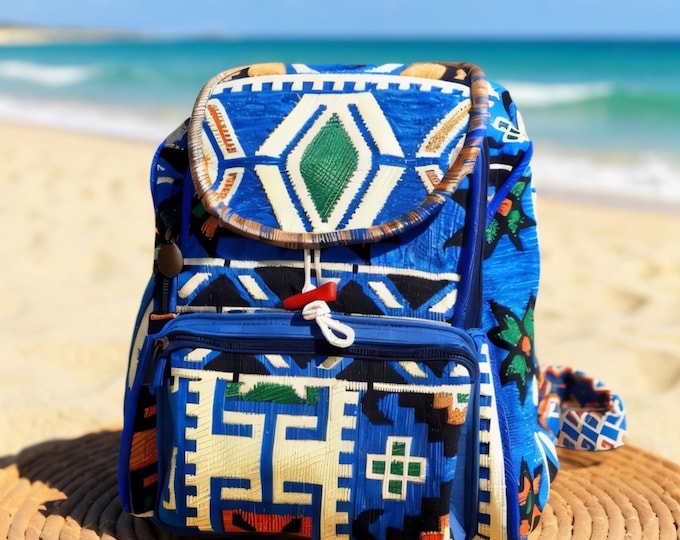 Blue Rug Large Carry-All Rucksack, Personalized Gift For Women, Sport Carpet Tote Backpack, Strong Stylish Zipper Bag, Weekender Traveler