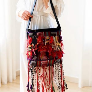 Handmade Long Tassel Vintage Rug Bag – Boho Gypsy Crossbody Tote – Unique Shoulder Bag – Vintage Carpet Purse – Gift for Her