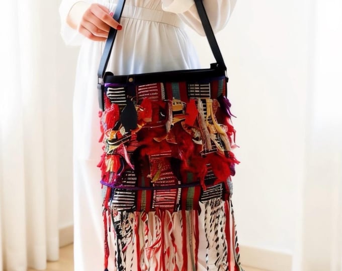 Handmade Long Tassel Vintage Rug Bag – Boho Gypsy Crossbody Tote – Unique Shoulder Bag – Vintage Carpet Purse – Gift for Her