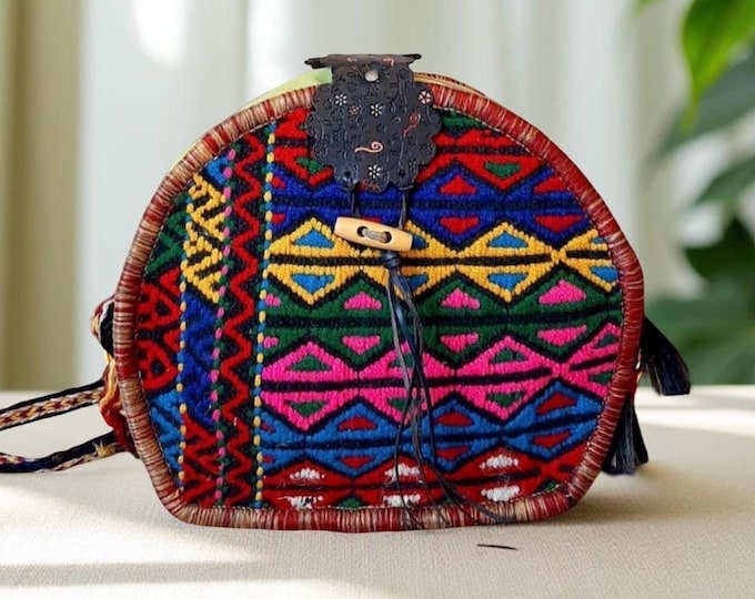 Plant Dyed Wool Kilim Crossbody Bag: Native Rug Pattern