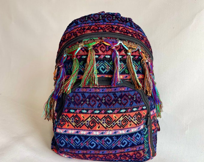 Personalized Bohem Style Purple Backpack, Tassel Gypsy Bag, Soft Velvet Fabric Rug Bag, Cute Gift For Her, Unique Hand-made Present Sister