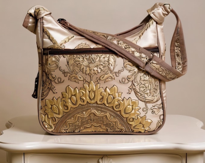 Victorian Floral Satin Shoulder Bag – Handmade Mystic Pattern Crossbody Purse – Vintage Style Gift for Her, Elegant Anniversary Bag