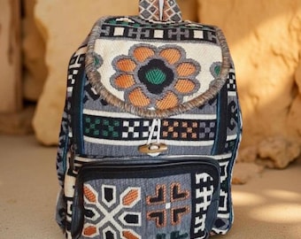 Handcrafted Turkish Kilim Wool Backpack/Rucksack Handmade Kilim Boho Backpack, Ethnic Wool Rucksack, Floral  main image 3
