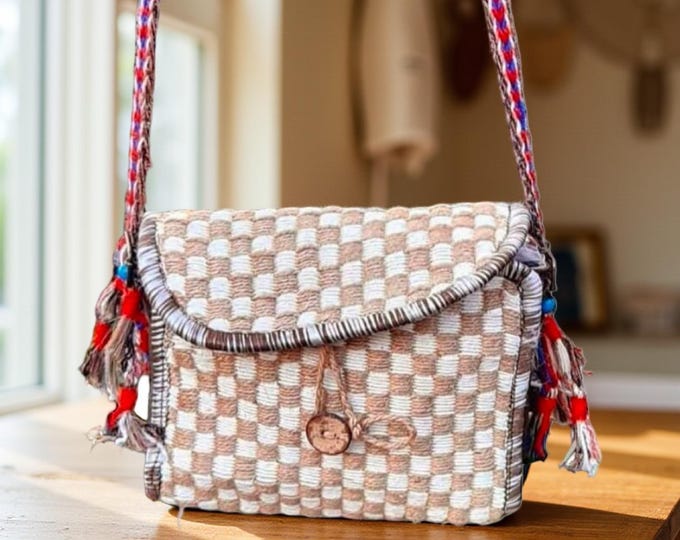 Personalize Boho Stlye Crossbody Mini Bag, Made Of Handwoven Rug - Kilim - Carpet, Gift Purse For Mother's Day, Personalized Bohem Birthday