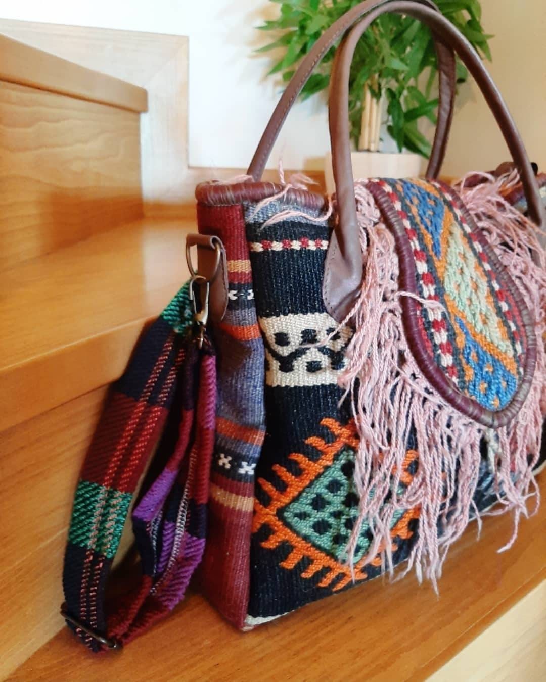 Fringe Handmade Rug Natural Tote Bag Unique Bohem Style Hand - Etsy