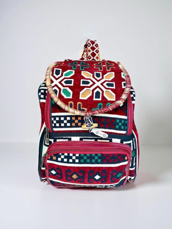 Handmade Burgundy Kilim Backpack – Rug Fabric Rucksack With  display picture 3