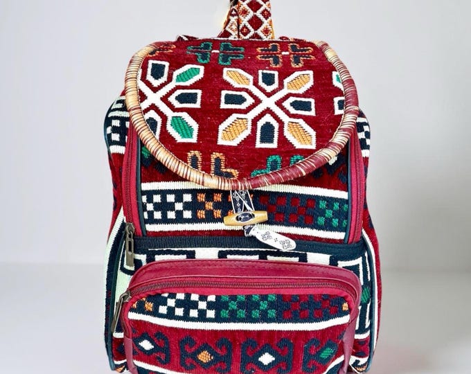Personalized Burgundy Ethnic Rug Pattern Very Strong And Stylish Backpack, Western Sport Weekend Large Rucksack, Personalized Birthday Gift