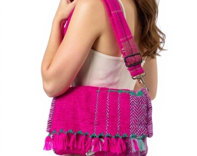 Fuchsia Kilim Crossbody Bag: Handwoven Boho Chic Purse