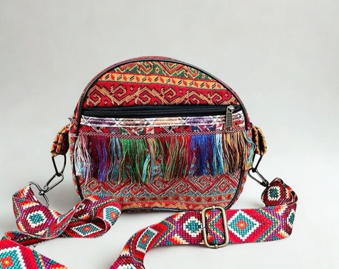 Handmade Kilim Crossbody Bag: Boho Tassel Fringe, Guitar Strap