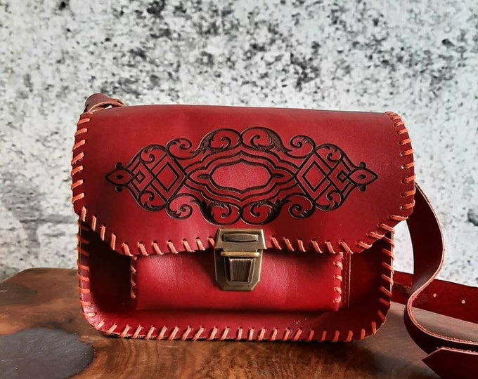 Hand Made Bordeaux Leather Unique Shoulder and Crossbody Bag From Natural Real Leather, Bohem Women Accessories, Gift For Girlfriend