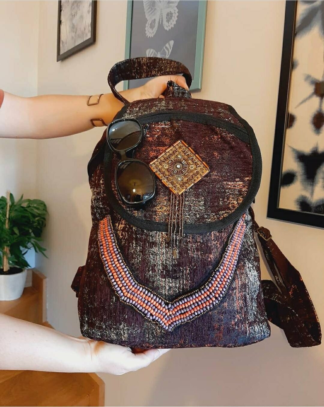 Antique Looking Fabric Large Backpack for Her Wobble Beaded - Etsy
