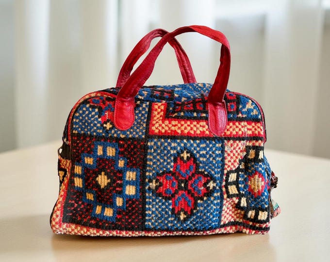 Handmade Kilim XL Duffle Bag: Colorful Wool Weekender, Personalized Travel Bag