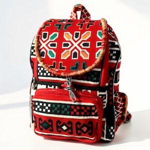 Handmade Red Rug Backpack: Large Compartment Laptop Bag image 1