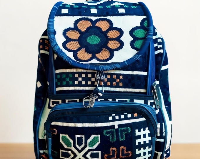 Night Blue Kilim Backpack: Ethnic Floral Rucksack, Hiking Tote