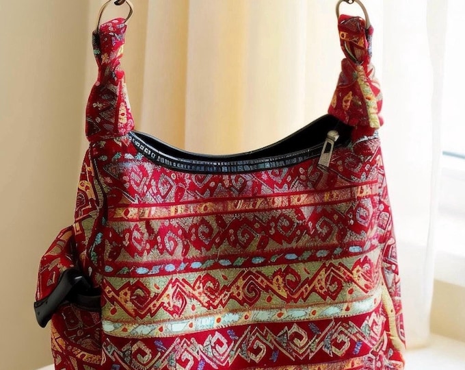 Handmade Red Messenger Bag with Guitar Strap – Boho Ethnic Crossbody Purse – Christmas Personalized Gift, Best Gift Idea for Her