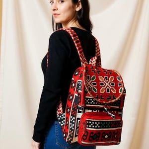 Handmade Red Rug Backpack: Large Compartment Laptop Bag image 8