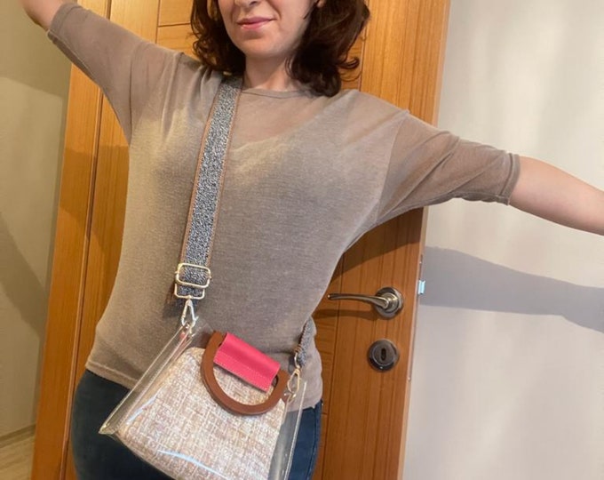 Transparent Mini Crossbody New Year Party Ita Bag, Aesthetic Clear Pink Tote Bag, Personalized Messenger Small Sling Bag, New Year Gift Her