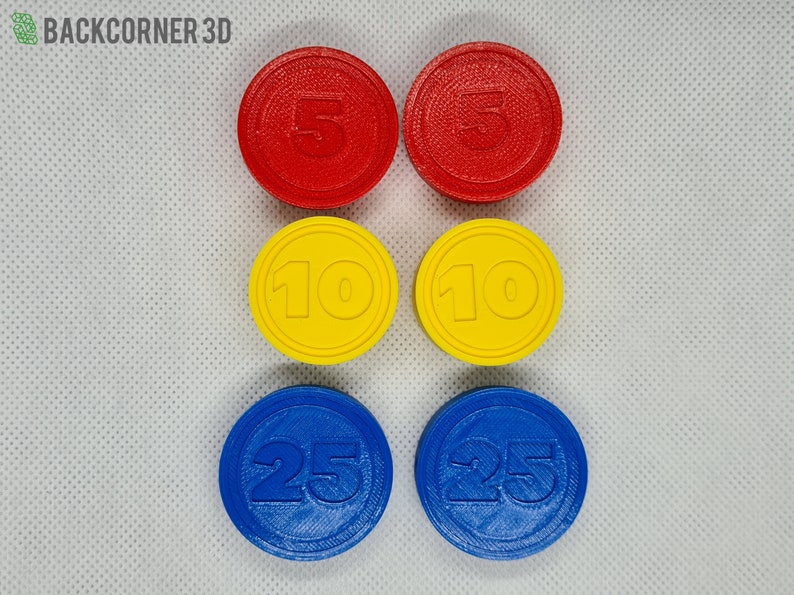 Fisher Price coins for cash register / Toy coins / Plastic coins / Play money Set 2 (red 5)