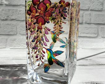 Frosted glass vase with raised pink flowers - Etsy 日本