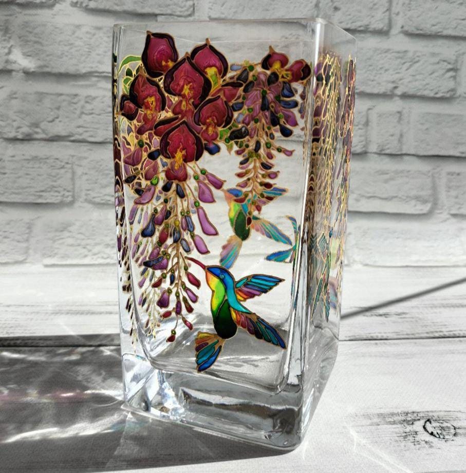 飾り物　ステンドグラス　花　花瓶 ステンドグラスの花瓶 8*4*3 インチ (20*10*8 cm) 藤の花瓶 花瓶