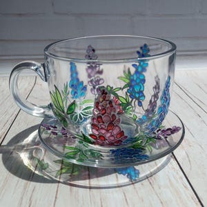 Stained glass coffee cup 17 oz (500 ml) Blubonnet mug Hand painted cup Wild flower cup Personalized cup Custom cup Mom birthday gift Tea set