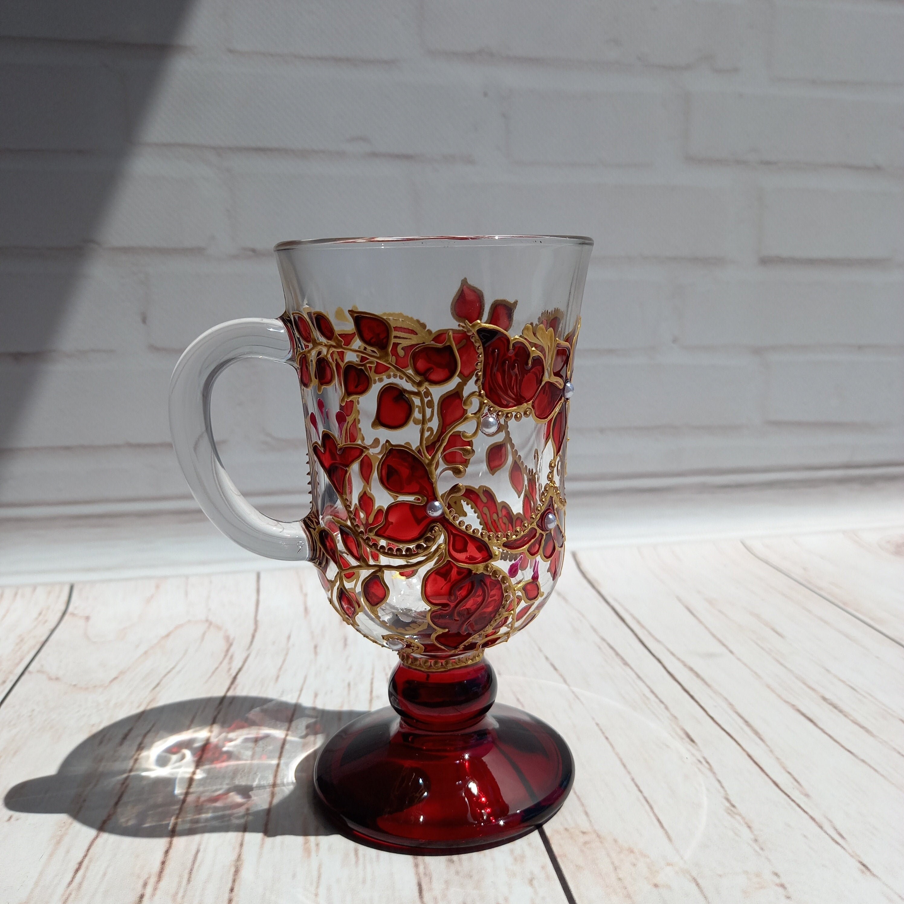 Stained Glass Coffee Cup 6 3/4 oz 200 ml Hand Painted Etsy