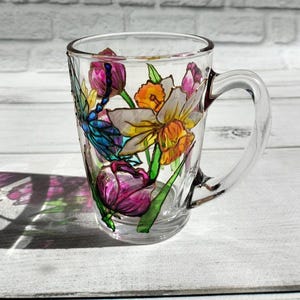 Stained glass coffee cup 11 oz (330 ml) Tulip mug Hand painted cup Wild flower cup Personalized cup Custom cup Mom birthday gift