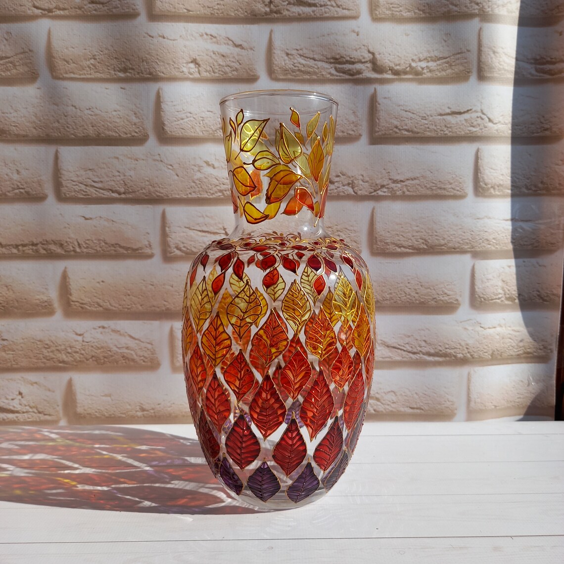 Stained Glass Vase Hand Painted Vase Jug 10 in 26 cm Etsy