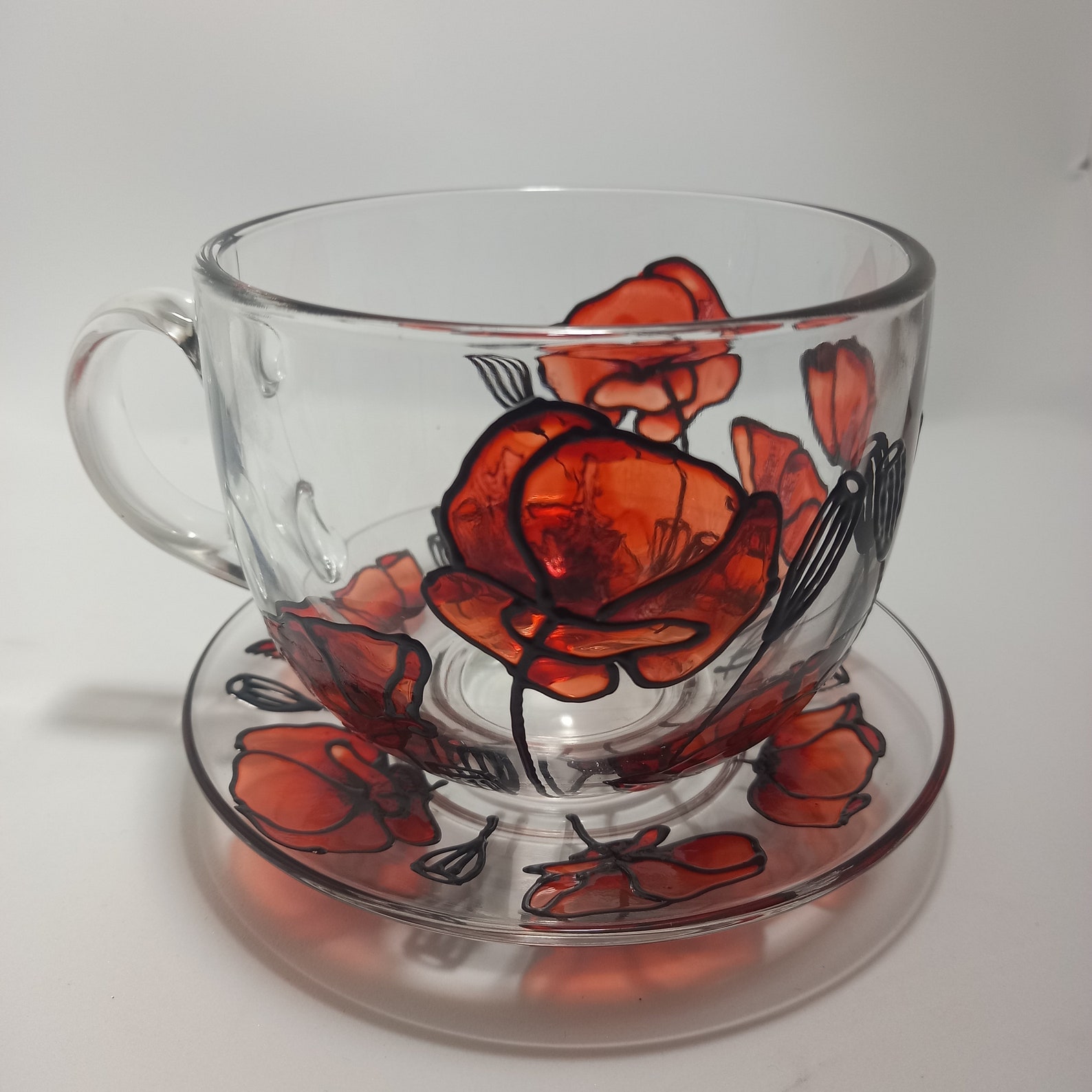 Glass Custom Coffee Cup 17 oz 500 ml Hand Painted Etsy