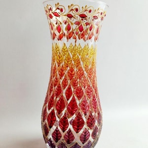 Stained glass vase Hand painted vase 10 inch vase  Flower vase Tall glass vase Personalized vase Custom Vase Purple vase Mothers day gift