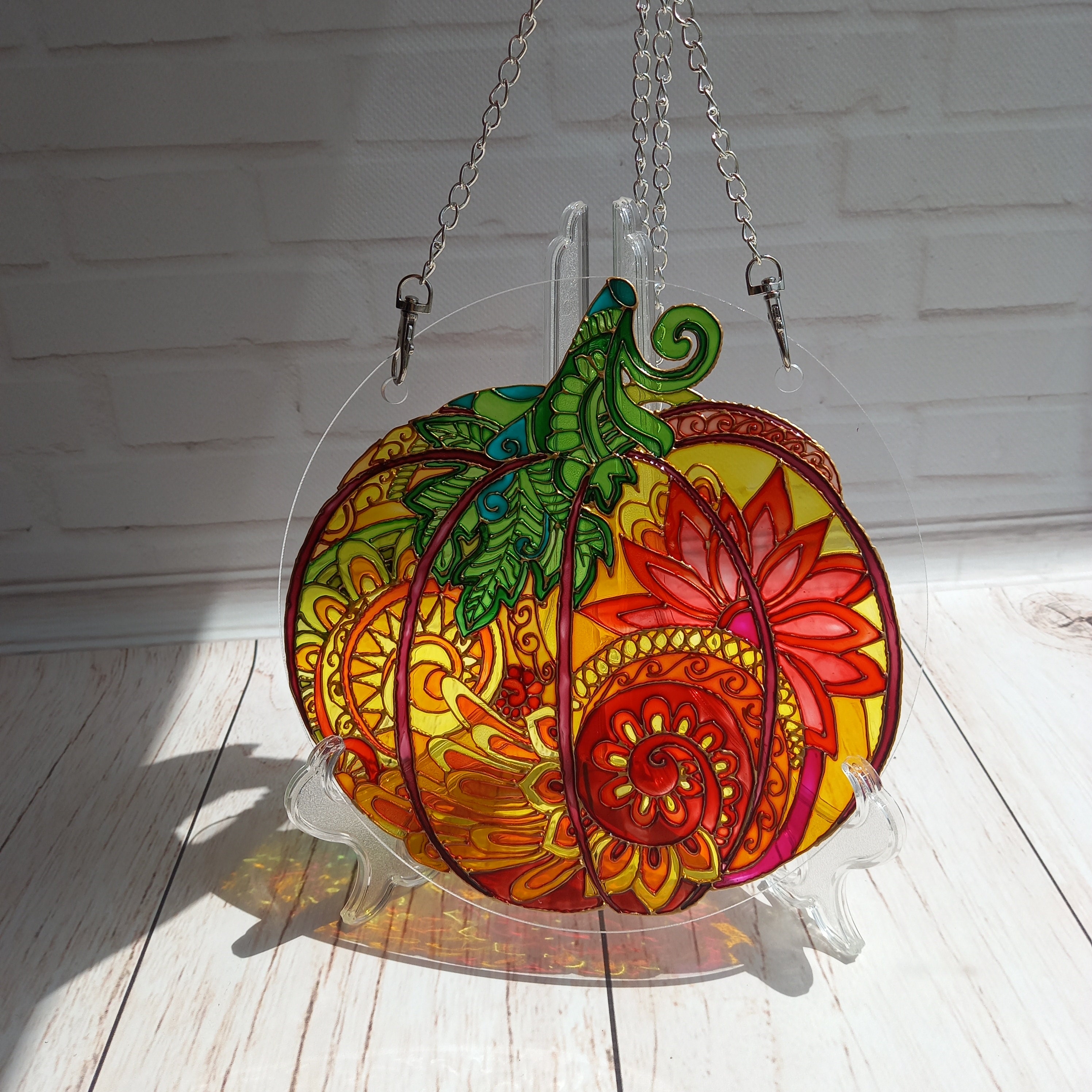 Stained Glass Suncatcher Pumpkin 10 in 24 cm Glass Window | Etsy