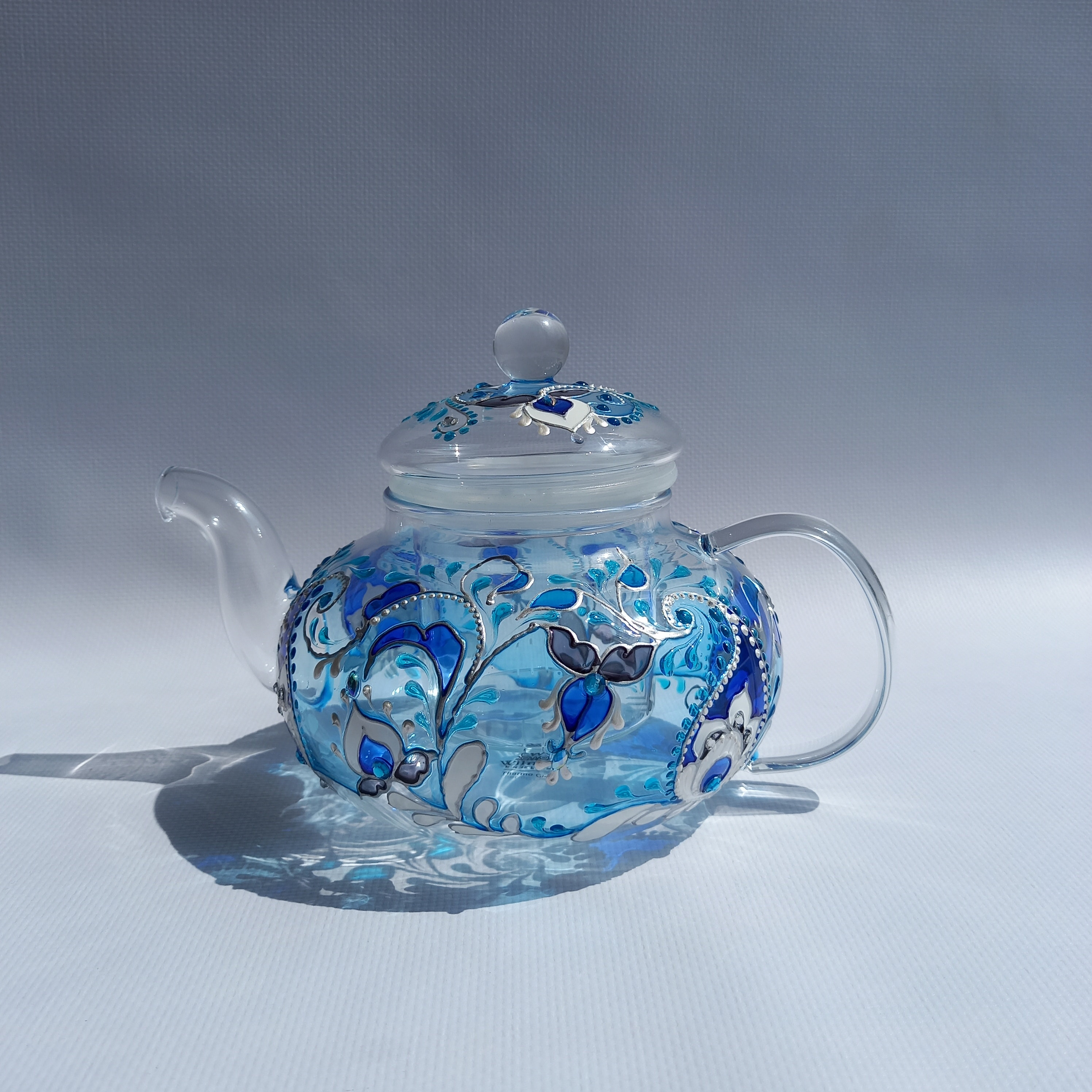 Stained Glass Teapot 20 Oz ( 600 Ml) Blue Hand Painted Teapot Custom ...