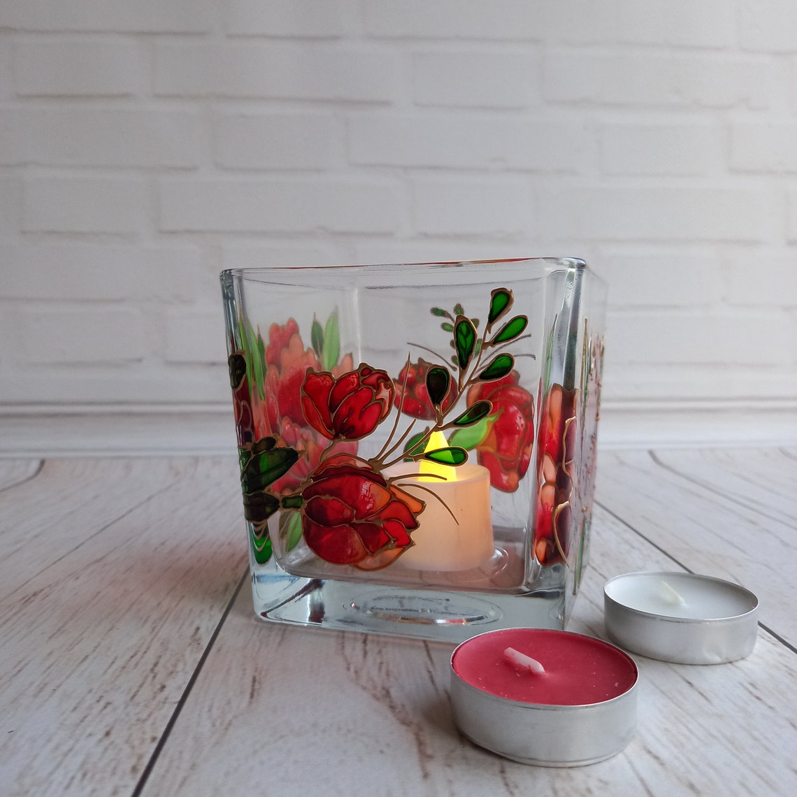 Stained Glass Tea Light Holder 444 in 101010 cm Square Etsy