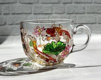 Stained Glass Koi Fish Coffee Cup: Personalized Lotus Mug