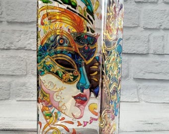 Stained glass vase 10*4*4 in ( 25*10*10 cm) Carnival mask Venice Flower vase Mardi Gras Personalized vase Custom vase Girl trip travel gifts
