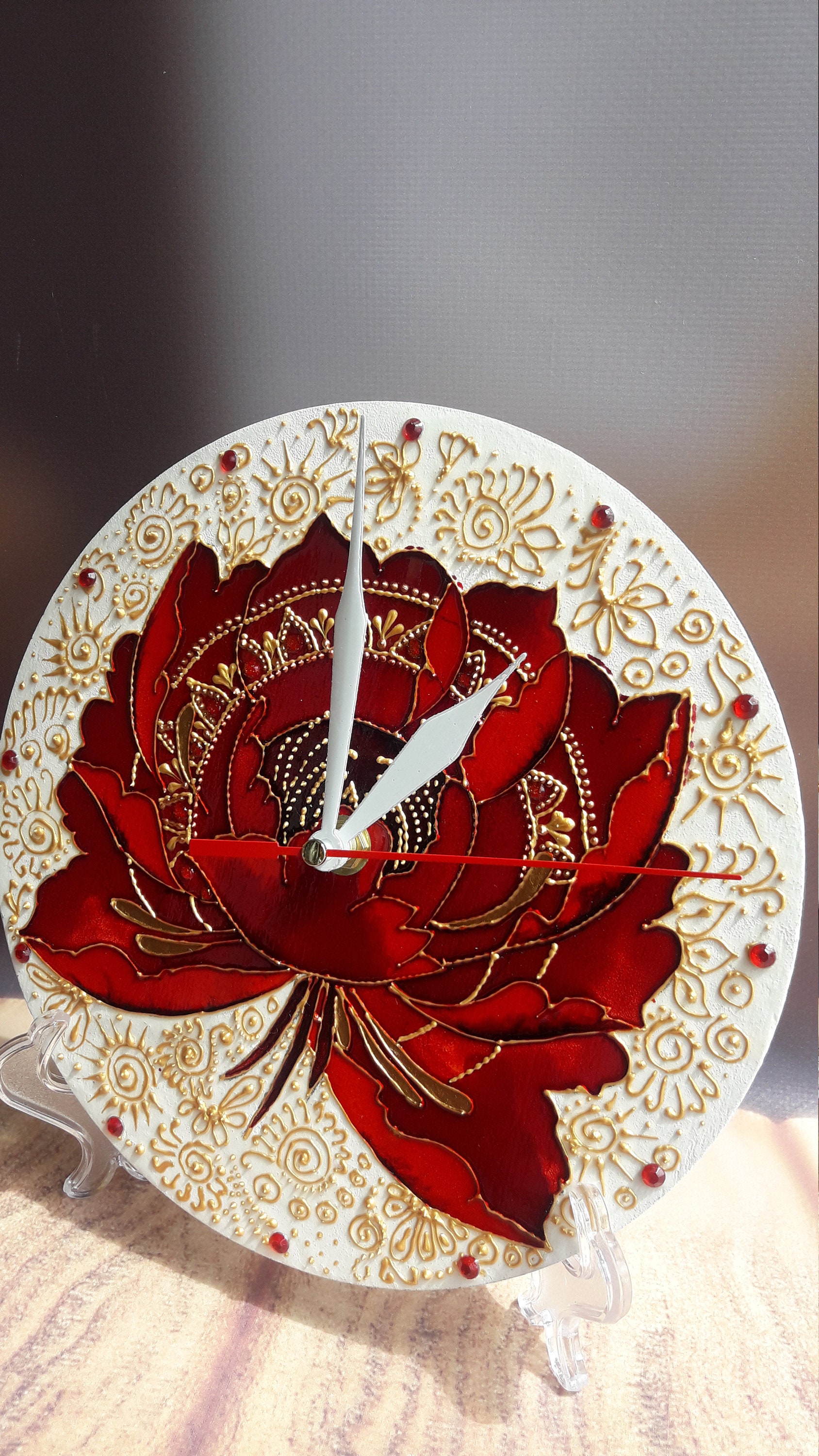 Wall clock. Hand painted clock. Wooden clock. Round vintage Etsy