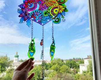 Stained glass window Sun catcher Stained glass panel Custom suncatcher Mom birthday gift Garden decor Glass wall art Housewarming gift