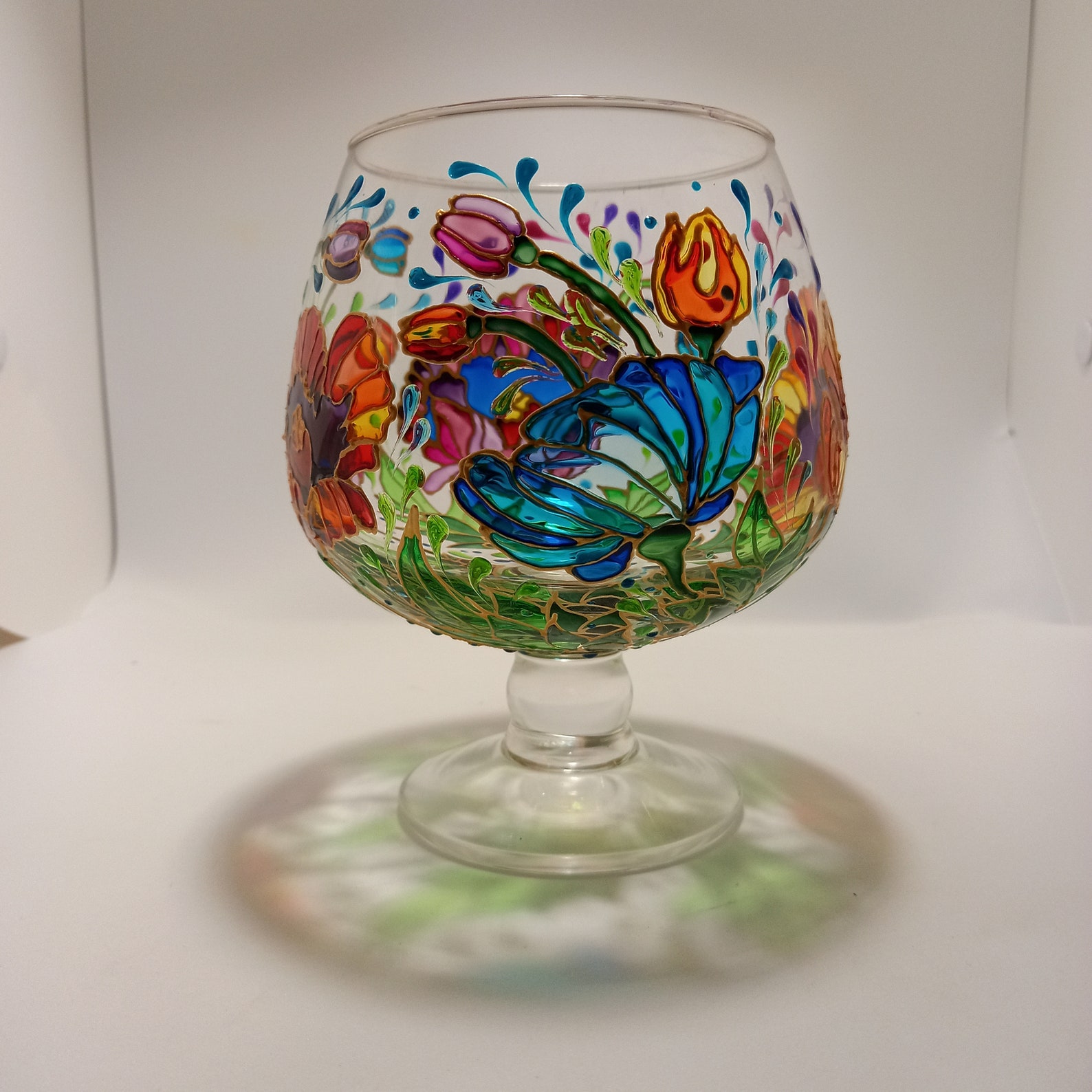 Stained Glass Vase Lamp 5 1/2 in 14 cm Poppyes Round Etsy