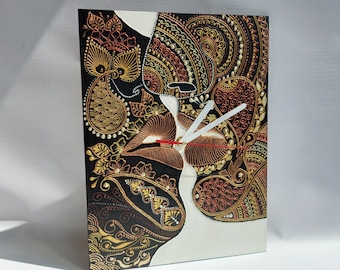 Hand Painted Wooden Wall Clock: "Kiss" Design, Silent Clockwork