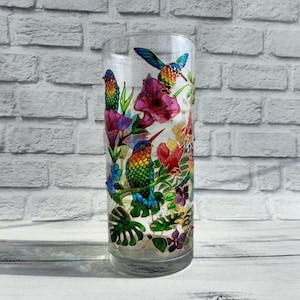 Stained glass vase Hummingbird vase 10 inch vase  Flower vase Tall glass vase Personalized vase Custom Vase Green vase Mothers day gift