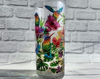Stained glass vase Hummingbird vase 10 inch vase  Flower vase Tall glass vase Personalized vase Custom Vase Green vase Mothers day gift