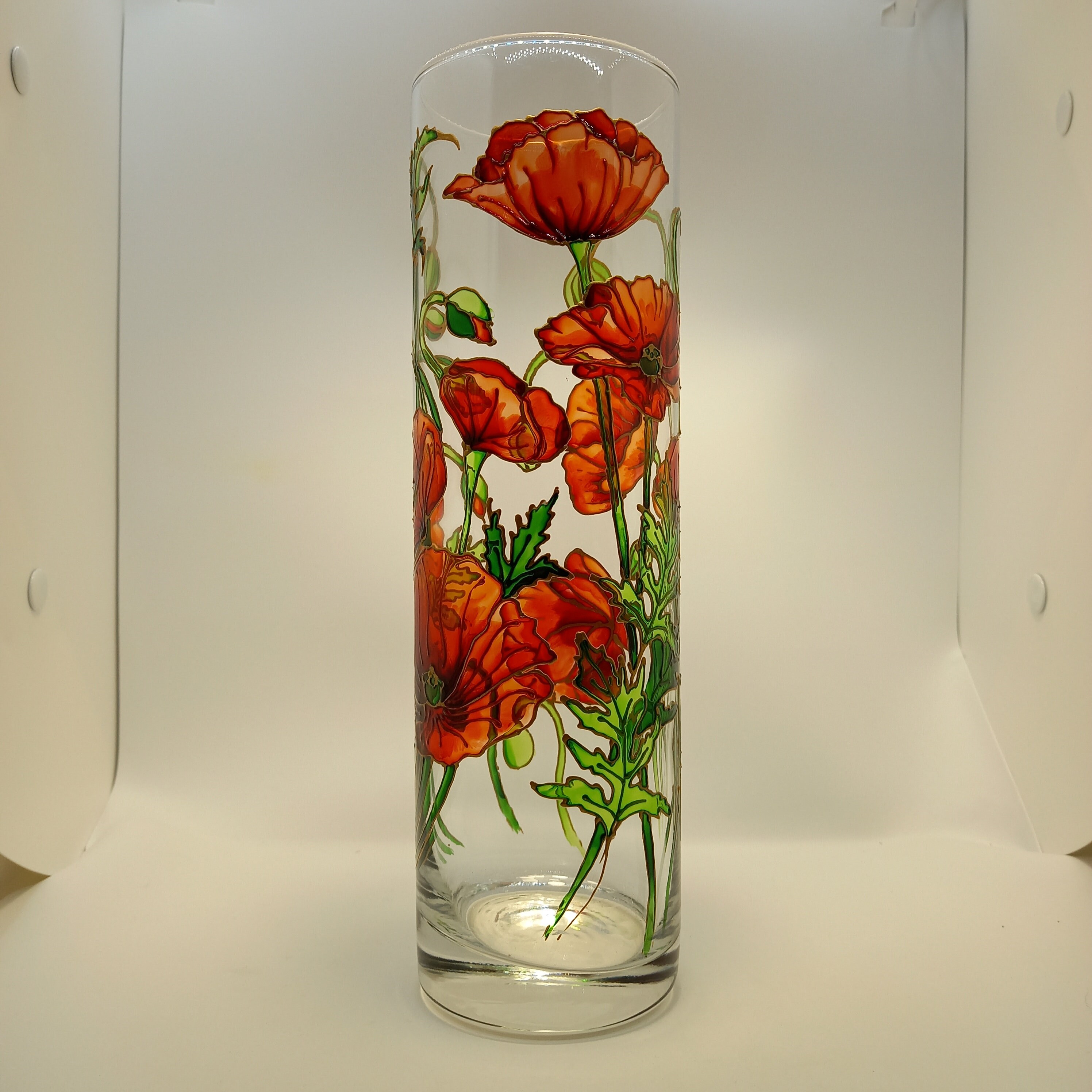 Hand Painted Poppies Vase 10 in 25 cm Flowers Vase Round Etsy