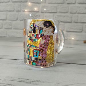 Stained Glass Cup 11 1/2 oz (300ml)   Kiss Gustav Klimt Mug Large Coffee cup Hand Painted Cup Personalized Cup Custom Cup