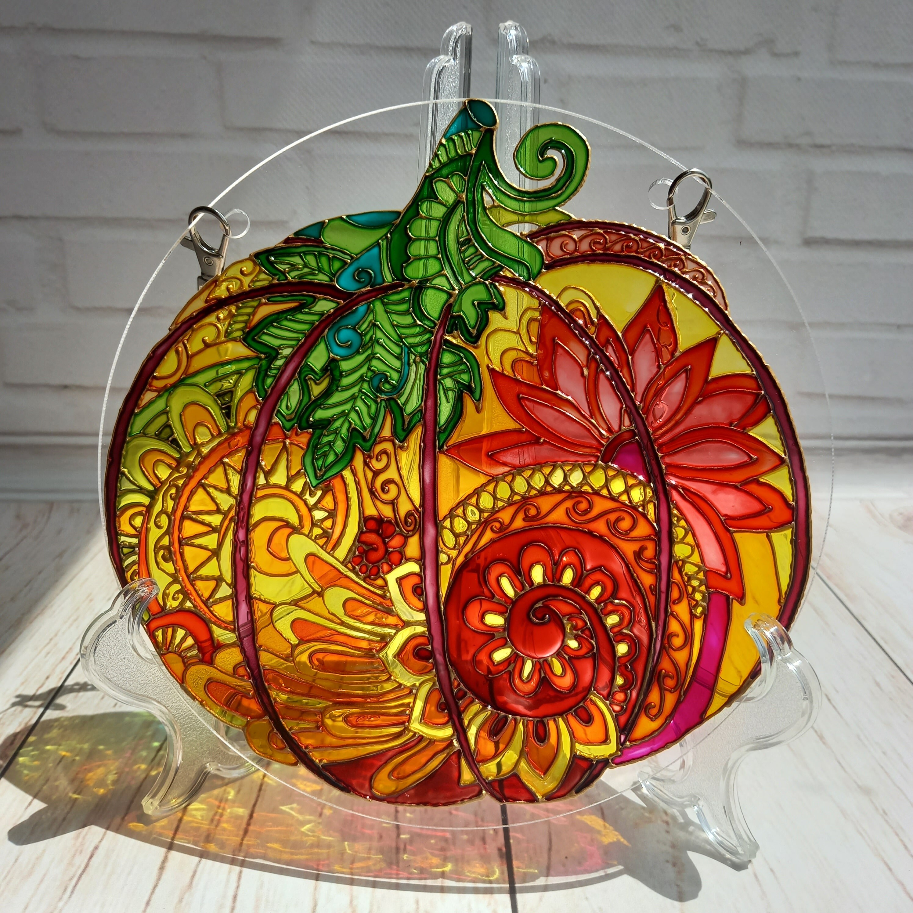 Stained Glass Suncatcher Pumpkin 8 in 20 cm Glass Window | Etsy