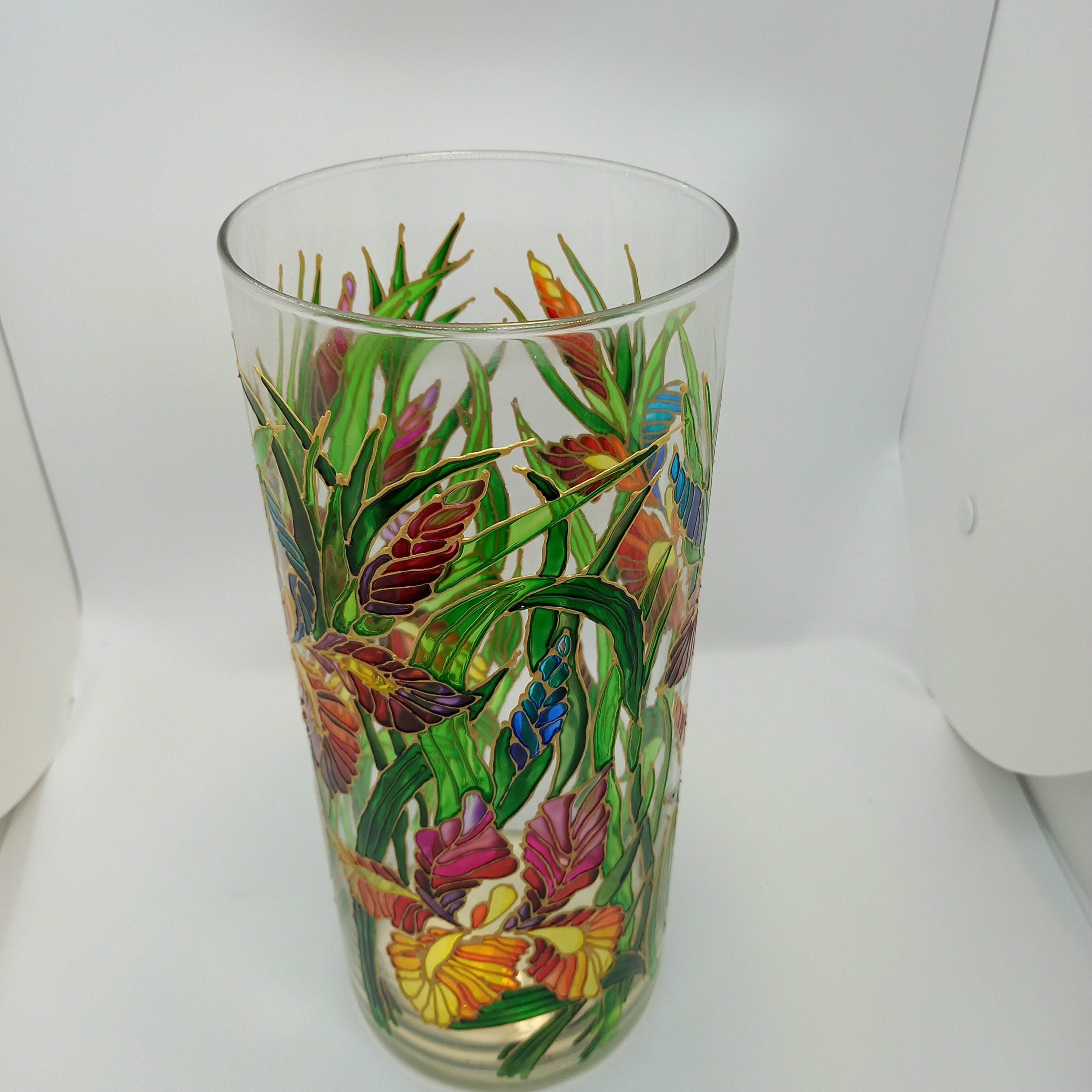 Tall Stained Glass Vase Hand Painted Irises Vase 104 1/3 in Etsy