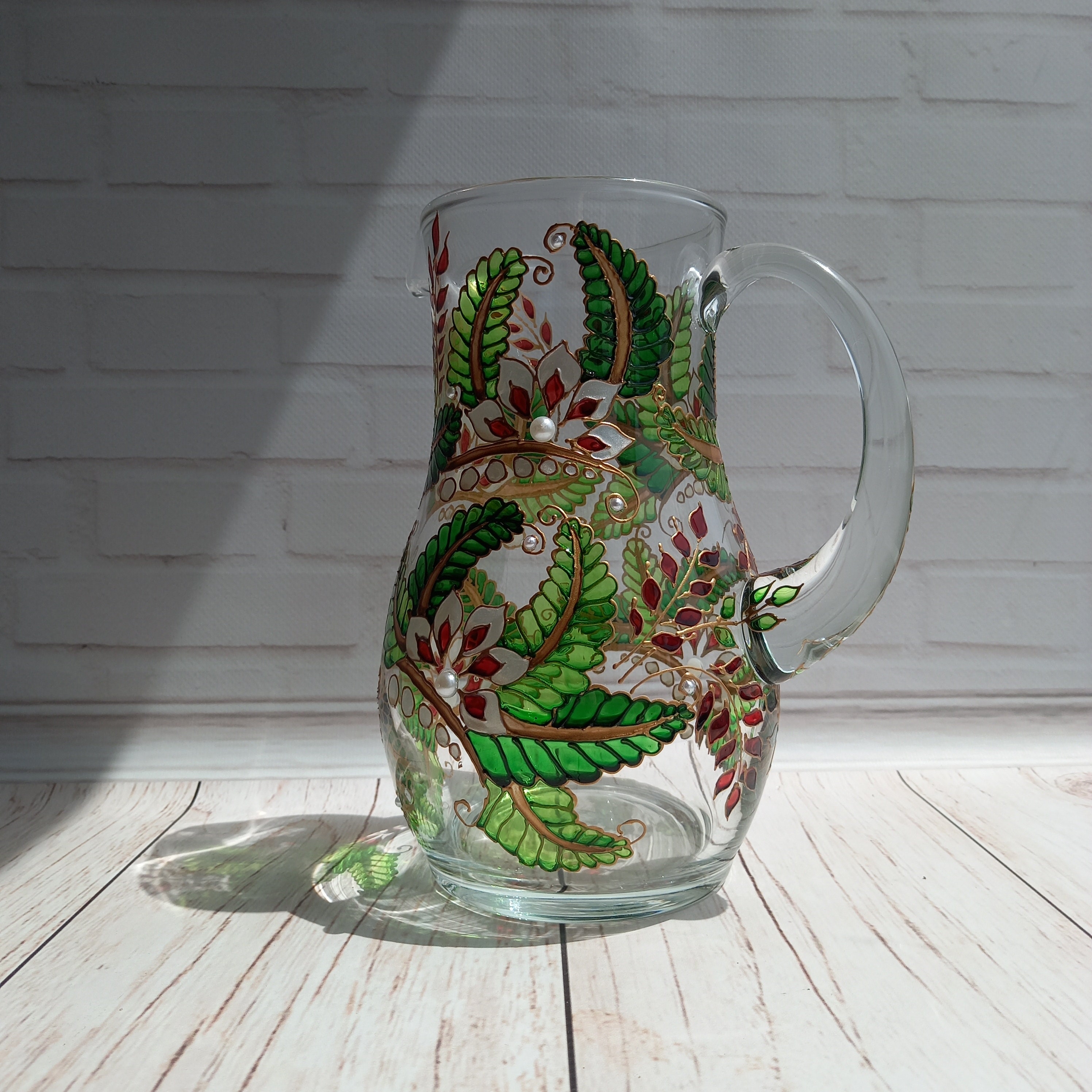 Stained Glass Vase Hand Painted Jug 95 in 2213 cm Etsy