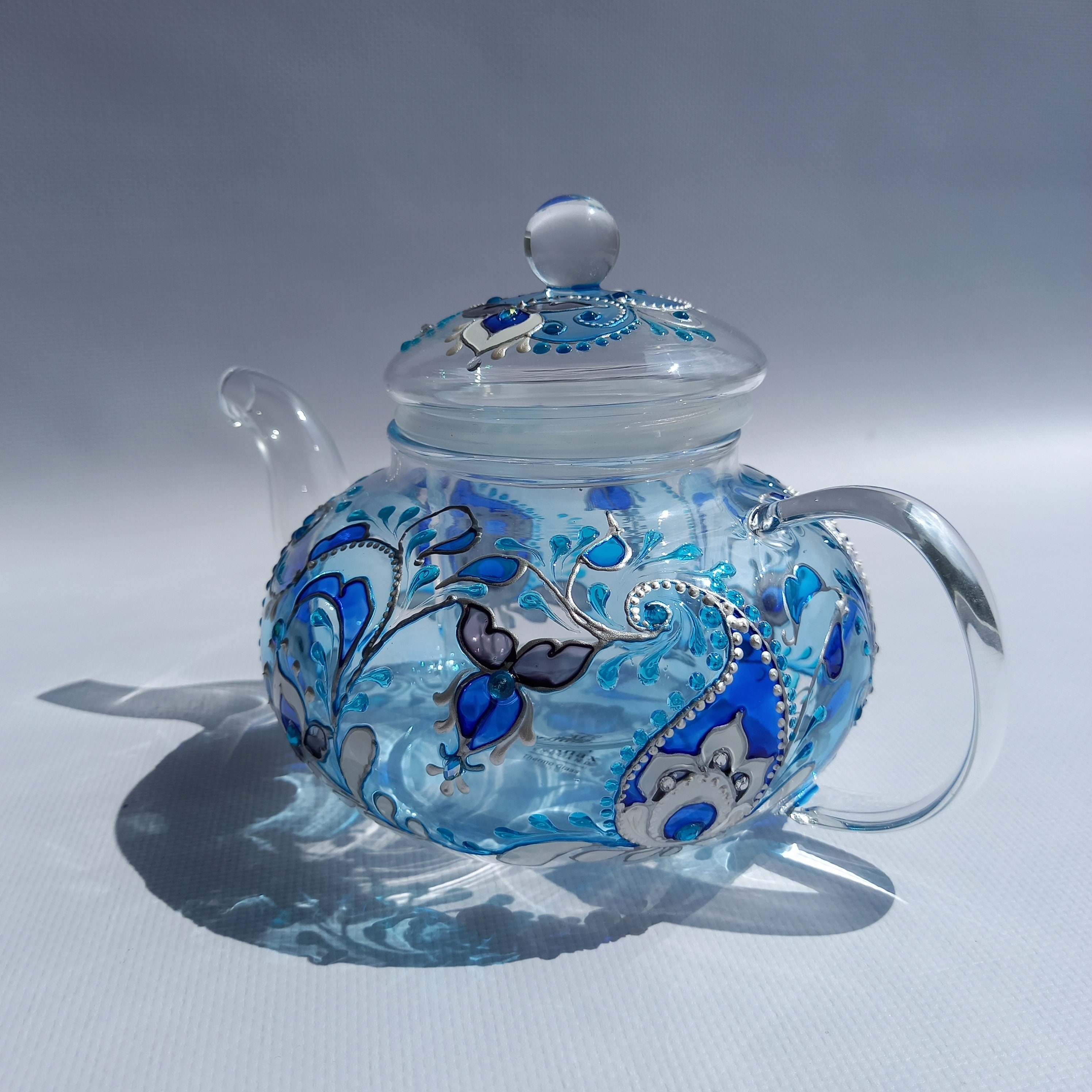 Stained Glass Teapot 20 Oz ( 600 Ml) Blue Hand Painted Teapot Custom ...
