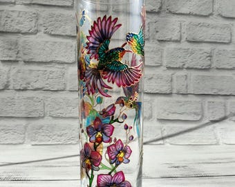 Handmade Stained Glass Hummingbird Vase: Personalized Flower Vase (10x4 in)