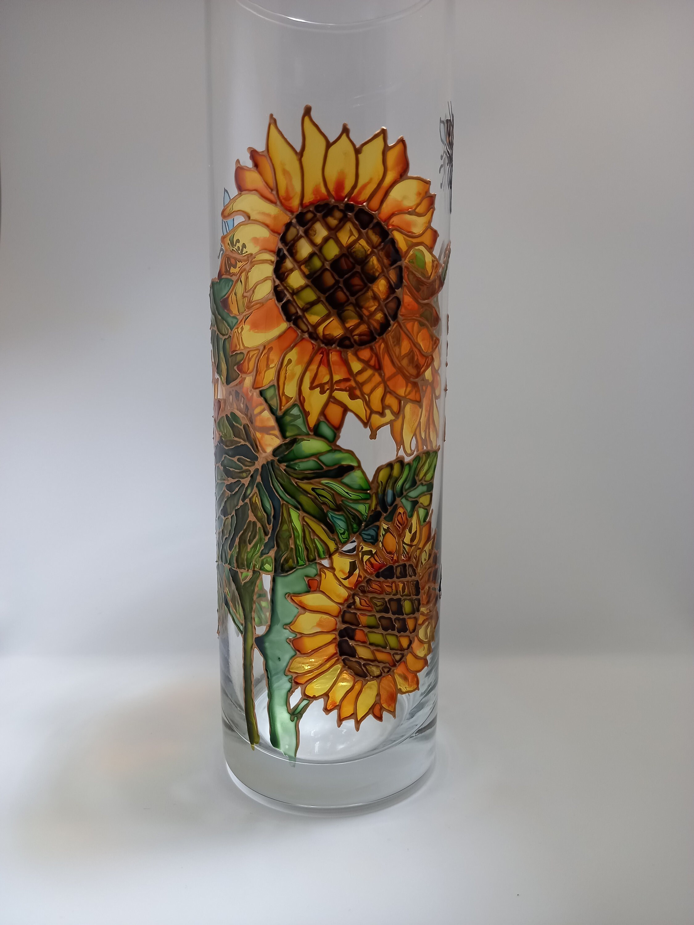 Stained Glass vase Hand Painted Sunflowers Glass Vase Lamp Etsy