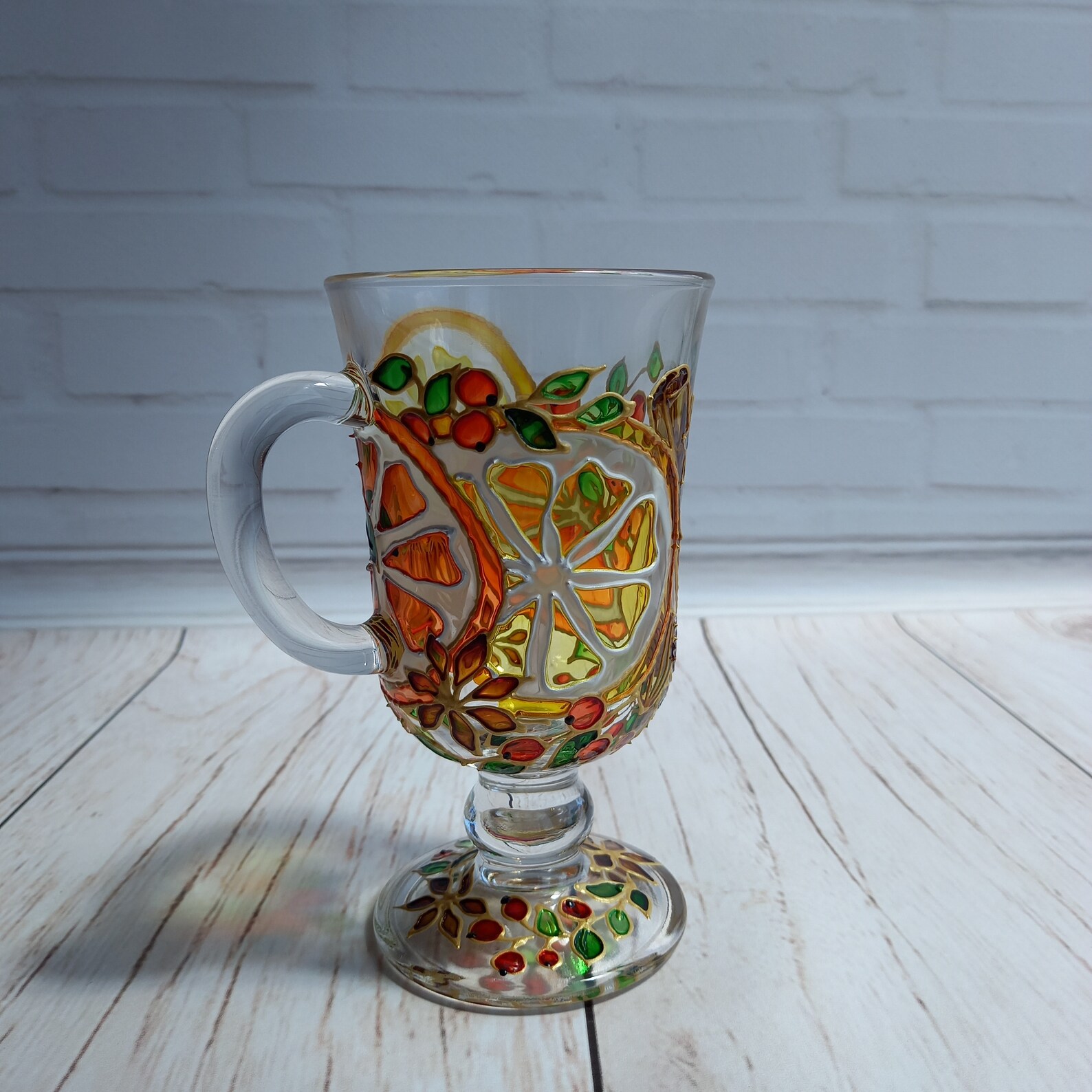 Stained Glass Coffee Cup 6 3/4 oz 200 ml Hand Painted Etsy